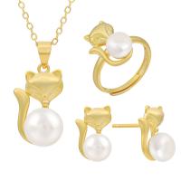 Natural Cultured Freshwater Pearl Jewelry Sets Stud Earring & finger ring & necklace 925 Sterling Silver with Freshwater Pearl with 1.96inch extender chain Fox plated three pieces & for woman US Ring Length Approx 17.7 Inch Sold By Set
