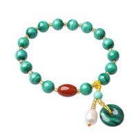 Gemstone Bracelets, Malachite, with Yunnan Red Agate, for woman, green, 7mm, Length:Approx 7.6 Inch, Sold By PC