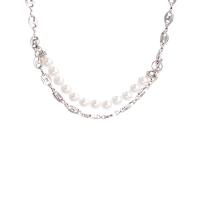 Freshwater Pearl Brass Necklace, with Freshwater Pearl, silver color plated, for woman, Length:Approx 17.51 Inch, Sold By PC