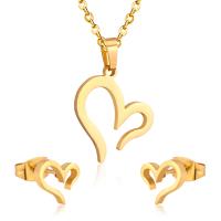Fashion Stainless Steel Jewelry Sets Stud Earring & necklace Heart plated for woman & hollow Length Approx 17.72 Inch Sold By Set