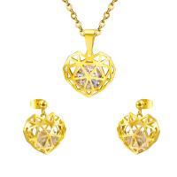 Fashion Stainless Steel Jewelry Sets earring & necklace Heart plated for woman & hollow Length Approx 17.72 Inch Sold By Set