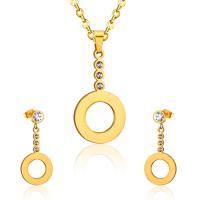 Fashion Stainless Steel Jewelry Sets, earring & necklace, plated, micro pave cubic zirconia & for woman & hollow, more colors for choice, Length:Approx 17.72 Inch, Sold By Set