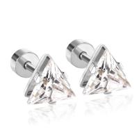 Cubic Zircon (CZ) Stud Earring, Stainless Steel, with Cubic Zirconia, Triangle, plated, for woman, more colors for choice, 13x7mm, Sold By Pair