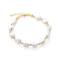 Plastic Bracelet Stainless Steel with Plastic Pearl plated for woman Length Approx 7.87 Inch Sold By PC