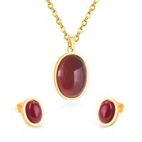 Fashion Stainless Steel Jewelry Sets Stud Earring & necklace with Red Agate plated for woman Length Approx 17.72 Inch Sold By Set