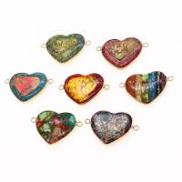Драгоценный камень разъем, Латунь, с Царский джаспер, Сердце, Много цветов для выбора, 25x39x6mm, продается PC