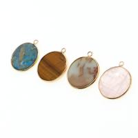 Gemstone Pendants Jewelry Brass with Natural Stone Flat Oval Sold By PC