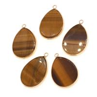 Natural Tiger Eye Pendants Brass with Tiger Eye Teardrop mixed colors Sold By PC