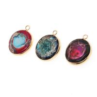 Natural Imperial Jasper Pendants, Brass, with Impression Jasper, Round, more colors for choice, 26x21x6mm, Sold By PC