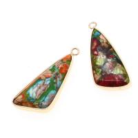 Natural Imperial Jasper Pendants, Brass, with Impression Jasper, more colors for choice, 39x16x6mm, Sold By PC