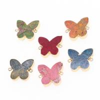 Драгоценный камень разъем, Латунь, с Царский джаспер, бабочка, Много цветов для выбора, 24x26x5mm, продается PC