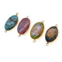 Драгоценный камень разъем, Латунь, с Царский джаспер, Овальная форма, Много цветов для выбора, 40x21x10mm, продается PC