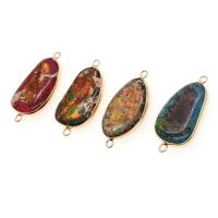 Драгоценный камень разъем, Латунь, с Царский джаспер, Много цветов для выбора, 35x26x4mm, продается PC