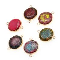 Gemstone Connector, Brass, with Impression Jasper, Round, more colors for choice, 30x21x5mm, Sold By PC