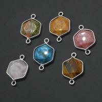 Gemstone Connector, Brass, with Natural Stone, Polygon, faceted, more colors for choice, 27x18x4mm, Sold By PC