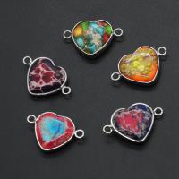 Connecteur de pierre gemme, laiton, avec Jaspe d'impression, coeur, plus de couleurs à choisir, 15x23x5mm, Vendu par PC