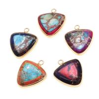 Natural Imperial Jasper Pendants, Brass, with Impression Jasper, Triangle, more colors for choice, 26x22x6mm, Sold By PC