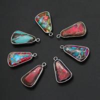 Natural Imperial Jasper Pendants, Brass, with Impression Jasper, more colors for choice, 30x16x5mm, Sold By PC