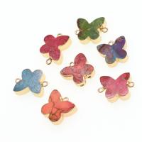 Connecteur de pierre gemme, laiton, avec Jaspe d'impression, papillon, plus de couleurs à choisir, 16x18x5mm, Vendu par PC