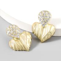 Tibetan Style Stud Earring, fashion jewelry & for woman & with rhinestone, golden, 34x25mm, Sold By Pair