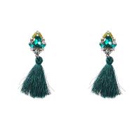 Fashion Fringe Earrings, Tibetan Style, with Cotton Thread, fashion jewelry & for woman & with rhinestone, more colors for choice, 85x23mm, Sold By Pair