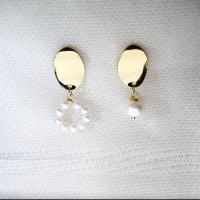 Freshwater Pearl Earrings, Brass, with pearl, real gold plated, fashion jewelry & for woman, golden, 35mm, Sold By Pair
