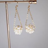 Freshwater Pearl Earrings Brass with pearl real gold plated fashion jewelry & for woman golden 55mm Sold By Pair