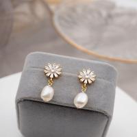 Pendientes de Perlas de Freshwater, metal, con perla, Joyería & para mujer, dorado, 30mm, Vendido por Par