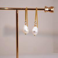 Freshwater Pearl Earrings Brass with pearl real gold plated fashion jewelry & for woman golden 40mm Sold By Pair