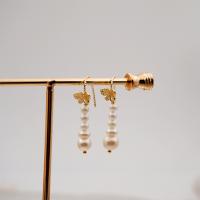 Freshwater Pearl Earrings, Brass, with pearl, fashion jewelry & for woman, golden, 32mm, Sold By Pair