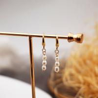 Freshwater Pearl Earrings, Brass, with pearl, fashion jewelry & for woman, golden, 35mm, Sold By Pair