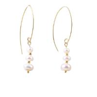 Freshwater Pearl Earrings Brass with pearl real gold plated fashion jewelry & for woman golden 46mm Sold By Pair