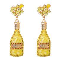 Rhinestone Earring Zinc Alloy with Plastic Pearl Winebottle plated for woman & with rhinestone nickel lead & cadmium free Sold By Pair
