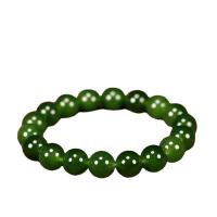 Hetian Jade bracelet, fait à la main, protection contre les radiations & pour femme, vert, protéger l'environnement, sans nickel, plomb et cadmium, 10mm, Vendu par brin