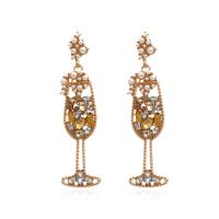 Tibetan Style Drop Earrings, with Plastic Pearl, for woman & with rhinestone, golden, nickel, lead & cadmium free, 65x16mm, Sold By Pair