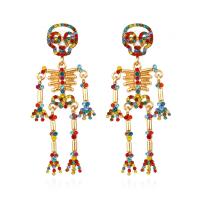 Tibetan Style Drop Earrings, Skeleton, for woman & with rhinestone, more colors for choice, nickel, lead & cadmium free, 65x28mm, Sold By Pair