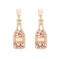 Zinc Alloy Drop Earrings with Plastic Pearl Winebottle for woman & with rhinestone nickel lead & cadmium free Sold By Pair