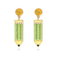 Tibetan Style Drop Earrings, pencil, for woman & enamel & with rhinestone, more colors for choice, nickel, lead & cadmium free, 50x11mm, Sold By Pair