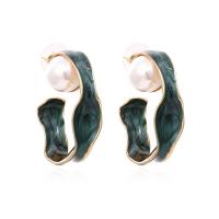Boucles d'oreilles en alliage de zinc, avec perle de plastique, pour femme & émail, plus de couleurs à choisir, protéger l'environnement, sans nickel, plomb et cadmium, 36x10mm, Vendu par paire