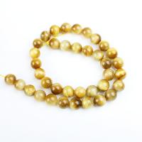 Tiger Eye Beads, Runde, poleret, du kan DIY, gylden, Solgt Per 38 cm Strand