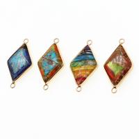 Gemstone Connector, Brass, with Impression Jasper, Rhombus, more colors for choice, 40x22x6mm, Sold By PC