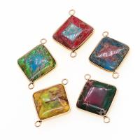 Gemstone Connector, Brass, with Impression Jasper, Rhombus, more colors for choice, 35x27x6mm, Sold By PC