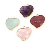 Gemstone Pendants Jewelry, Brass, with Natural Stone, Heart, faceted, more colors for choice, 25x24x6mm, Sold By PC