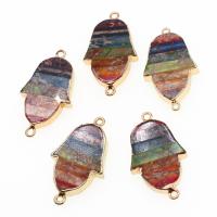 Gemstone Connector, Brass, with Impression Jasper, Hand, mixed colors, 40x22x5mm, Sold By PC