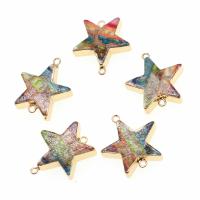 Gemstone Connector Brass with Impression Jasper Star mixed colors Sold By PC