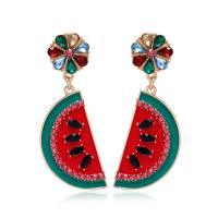 Tibetan Style Drop Earrings, Watermelon, fashion jewelry & for woman & enamel & with rhinestone, 60x20mm, Sold By Pair