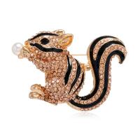 Tibetan Style Brooches, Squirrel, KC gold color plated, fashion jewelry & for woman & with rhinestone, deep coffee color, 50x33mm, Sold By Pair