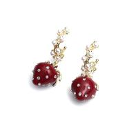Brass Drop Earring Strawberry KC gold color plated fashion jewelry & for woman & enamel & with rhinestone red Sold By Pair