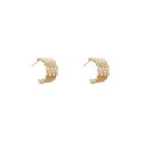 Goujon Laiton, avec Plastique ABS perle, 925 thaïlande argent sterling puce boucle d'oreille, Plaqué d'or, bijoux de mode & pour femme & avec zircone cubique, 14x8mm, Vendu par paire