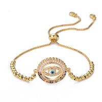 Evil Eye Jewelry Bracelet Brass plated Adjustable & fashion jewelry & micro pave cubic zirconia 200mm Sold By PC